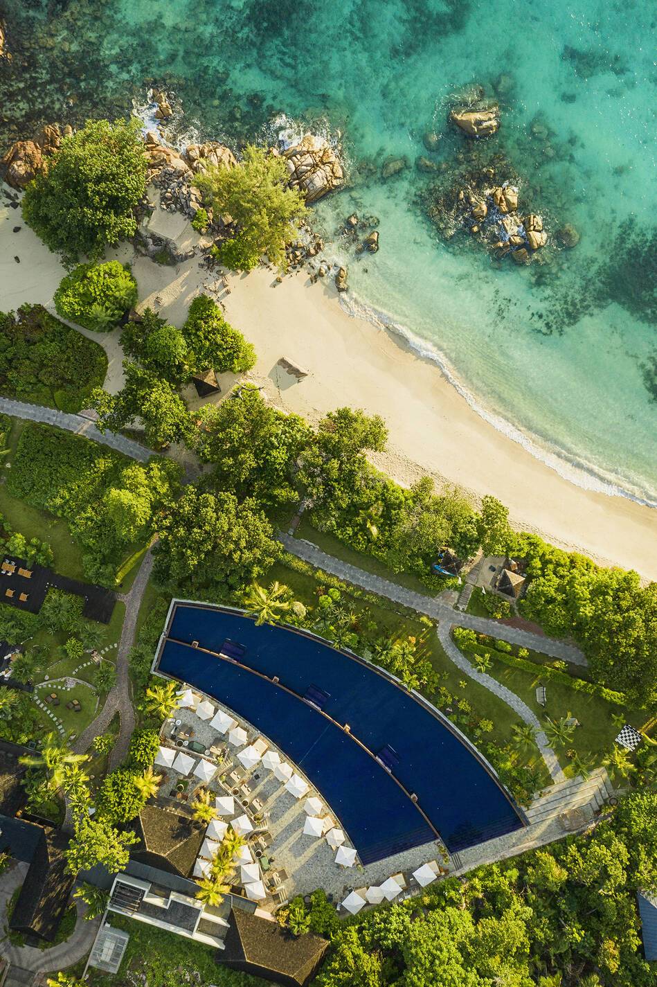 Raffles Seychelles Pool Aerial