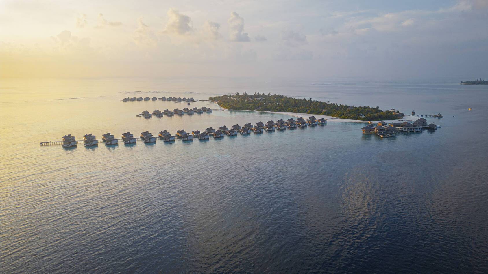 Six Senses Laamu Maldives aerial sunrise