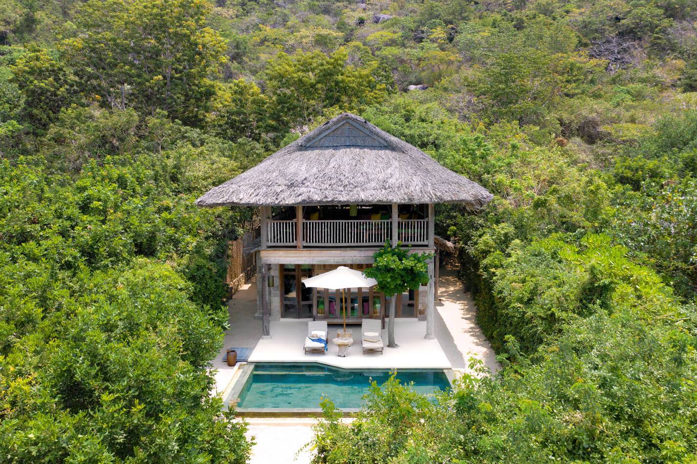 Six Senses Ninh Van Bay Vietnam Beachfront Pool Villa aerial