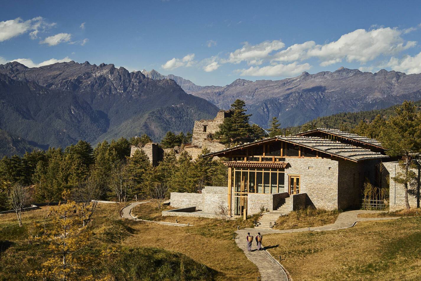 Six Senses Paro Bhoutan Main Building with stone ruins